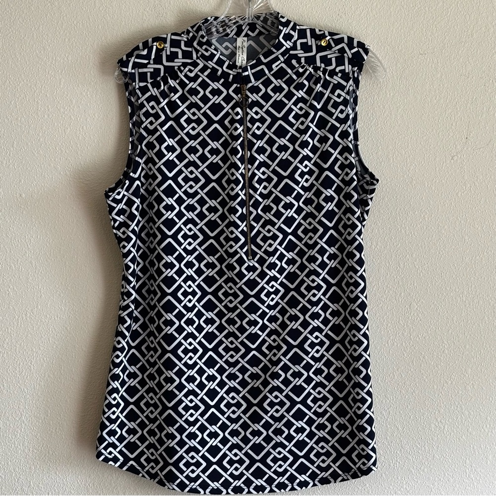 PerSeption Concept Women's  Navy and White Sleeveless Blouse SZ XL